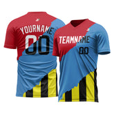Custom Red Blue Split Fashion Soccer Uniform Training Outfit Sportswear Jersey